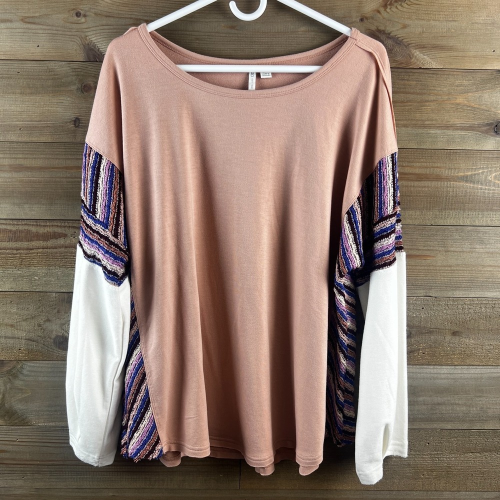 Cato Womens Shirt Long Sleeve Striped Textured Accents Boho Size 18 20